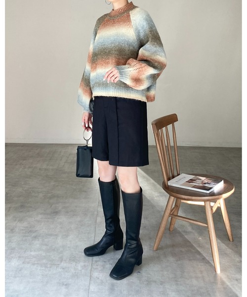 She's Closet（シーズクローゼット）の「モヘアタッチボリュームスリーブショート丈グラデーションニット（ニット/セーター・レディース・グリーン×オレンジ/マスタード/オレンジ・FREE）」の14枚目の写真