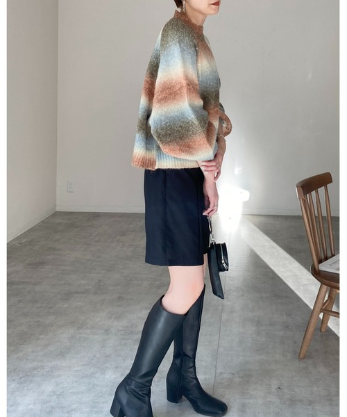 She's Closet（シーズクローゼット）の「モヘアタッチボリュームスリーブショート丈グラデーションニット（ニット/セーター・レディース・グリーン×オレンジ/マスタード/オレンジ・FREE）」の8枚目の写真