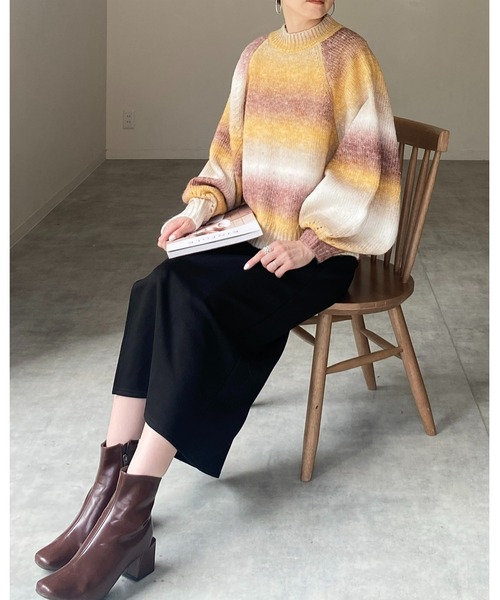 She's Closet（シーズクローゼット）の「モヘアタッチボリュームスリーブショート丈グラデーションニット（ニット/セーター・レディース・グリーン×オレンジ/マスタード/オレンジ・FREE）」の21枚目の写真