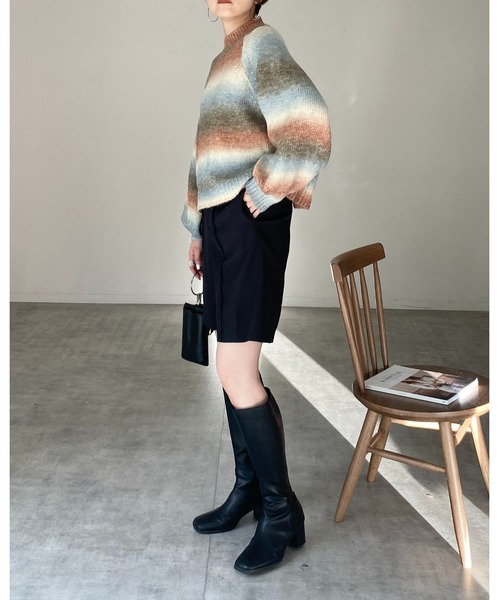 She's Closet（シーズクローゼット）の「モヘアタッチボリュームスリーブショート丈グラデーションニット（ニット/セーター・レディース・グリーン×オレンジ/マスタード/オレンジ・FREE）」の22枚目の写真