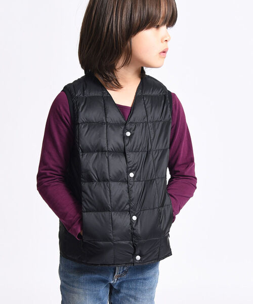 TAION（タイオン）の「◇【WEB限定】【TAION/タイオン】キッズ Vネックインナーダウンベスト（ダウンベスト・キッズ・ブラック/ベージュ/ミント/ラベンダー・110/120/140/130）」の2枚目の写真