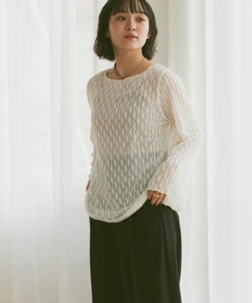 moi tytto（モイテュット）の「ニュアンスシアートップス（Tシャツ/カットソー・レディース・ベージュ/ホワイト/ブラウン・FREE）」の11枚目の写真