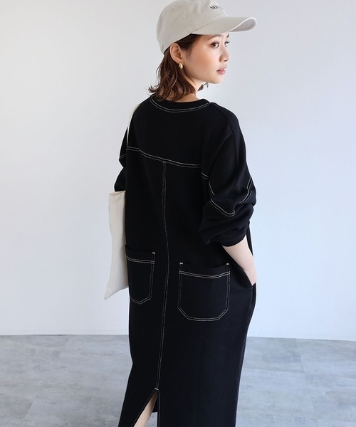 andme(アンドミー)の「裏起毛配色ステッチ長袖スウェットワンピース(ワンピース・レディース・ホワイト/チャコールグレー/ブラック/ネイビー/ブラウン/ブルー/アイボリー/グレー系その他・M)」の13枚目の写真