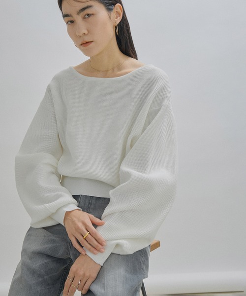 SALON adam et rope'(サロン アダム エ ロペ)の「バナナスリーブクロップドニットプルオーバー(ニット/セーター・レディース・ホワイト/ミント/ブルー系その他4・FREE)」の2枚目の写真