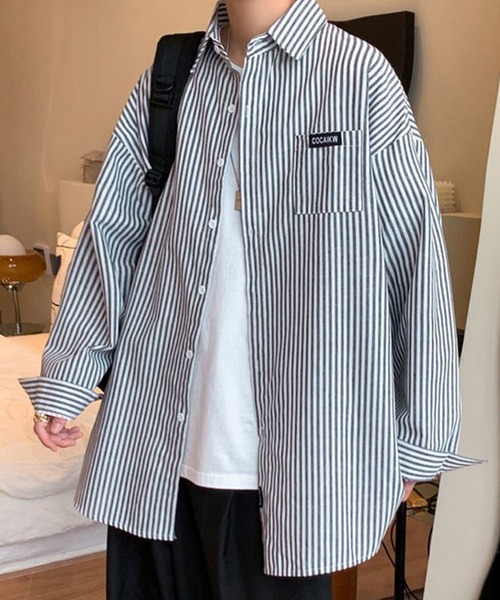 Anchor Smith（アンカー スミス）の「ストライプオーバーサイズボックスシャツ（シャツ/ブラウス・メンズ・ブルー/グレー/グリーン・M/L）」の4枚目の写真