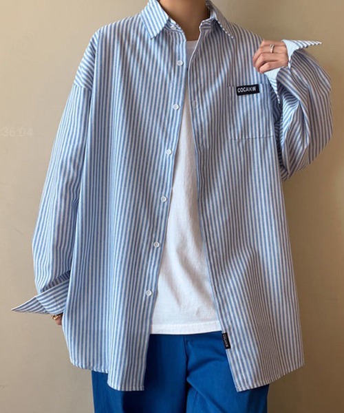 Anchor Smith（アンカー スミス）の「ストライプオーバーサイズボックスシャツ（シャツ/ブラウス・メンズ・ブルー/グレー/グリーン・M/L）」の7枚目の写真