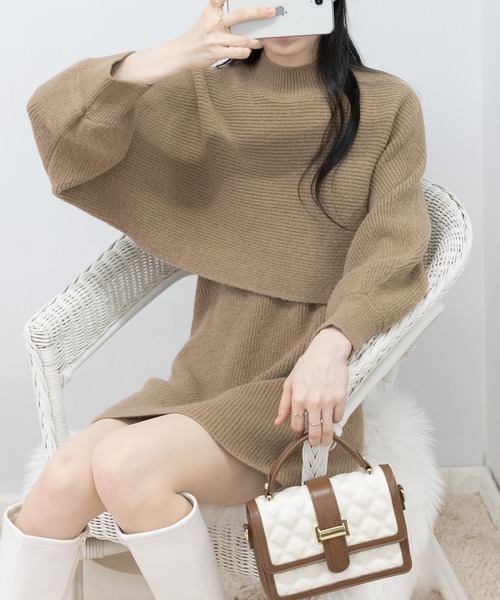 pumpkin port(パンプキンポート)の「ボリューム袖 トップス ニットワンピース セットアップ(ワンピース・レディース・アイボリー/ブラック/グレー/ブラウン/ベージュ・MEDIUM)」の4枚目の写真