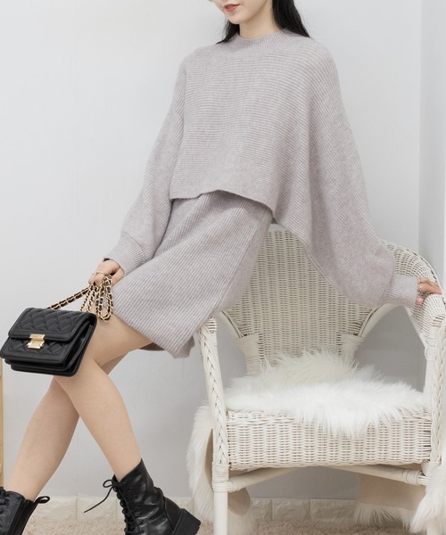 pumpkin port(パンプキンポート)の「ボリューム袖 トップス ニットワンピース セットアップ(ワンピース・レディース・アイボリー/ブラック/グレー/ブラウン/ベージュ・MEDIUM)」の3枚目の写真