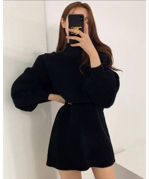 pumpkin port(パンプキンポート)の「ボリューム袖 トップス ニットワンピース セットアップ(ワンピース・レディース・アイボリー/ブラック/グレー/ブラウン/ベージュ・MEDIUM)」の2枚目の写真