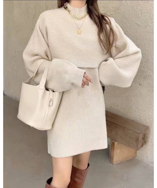 pumpkin port(パンプキンポート)の「ボリューム袖 トップス ニットワンピース セットアップ(ワンピース・レディース・アイボリー/ブラック/グレー/ブラウン/ベージュ・MEDIUM)」の8枚目の写真