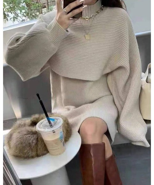 pumpkin port(パンプキンポート)の「ボリューム袖 トップス ニットワンピース セットアップ(ワンピース・レディース・アイボリー/ブラック/グレー/ブラウン/ベージュ・MEDIUM)」の15枚目の写真