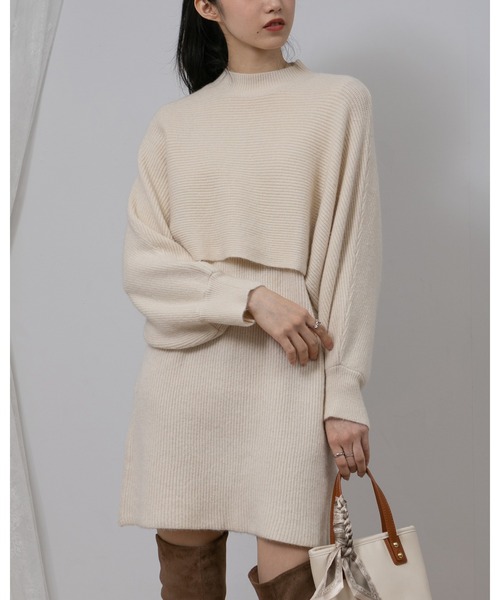 pumpkin port(パンプキンポート)の「ボリューム袖 トップス ニットワンピース セットアップ(ワンピース・レディース・アイボリー/ブラック/グレー/ブラウン/ベージュ・MEDIUM)」の9枚目の写真
