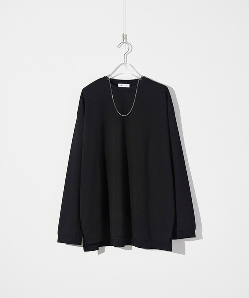 tk.TAKEO KIKUCHI(ティーケータケオキクチ)の「◆Vチェーンネックレス付き長袖カットソー(Tシャツ/カットソー・メンズ・ブラック/オフホワイト・02/03)」の2枚目の写真