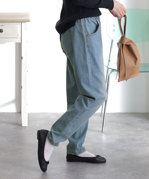 ウエストゴムテーパードデニムパンツ（デニムパンツ）｜ElegChic