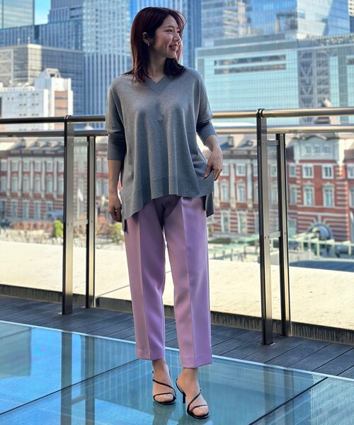【新品】UNFILO（自由区）　大きいサイズ　ハイストレッチ カラーパンツ46 セール】【VERY.3月号掲載/洗える/ストレッチ】ハイウエスト