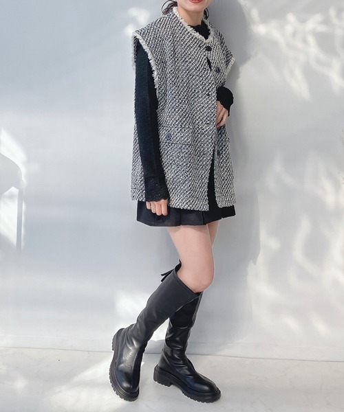 AS KNOW AS plus（アズノゥアズプラス）の「○ツイードゆるベストジャケット（ベスト・レディース・ブラック/ホワイト×ブラック/オフホワイト・FREE）」の22枚目の写真