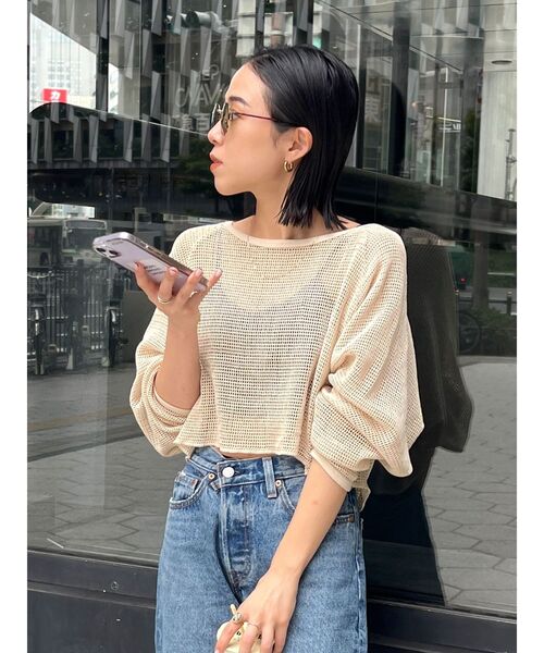 Ungrid（アングリッド）の「ショートメッシュロングスリーブTee（Tシャツ/カットソー・レディース・アイボリー/カーキ/チャコールグレー・FREE）」の9枚目の写真