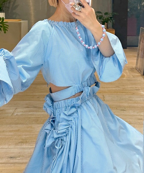 Alley by w closet(アリーバイダブルクローゼット)の「【セットアップ対応/Alley】ストライプギャザースカート(スカート・レディース・ブルー/イエロー・FREE)」の14枚目の写真