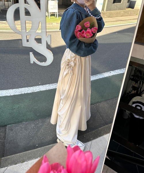 Alley by w closet(アリーバイダブルクローゼット)の「【セットアップ対応/Alley】ストライプギャザースカート(スカート・レディース・ブルー/イエロー・FREE)」の8枚目の写真