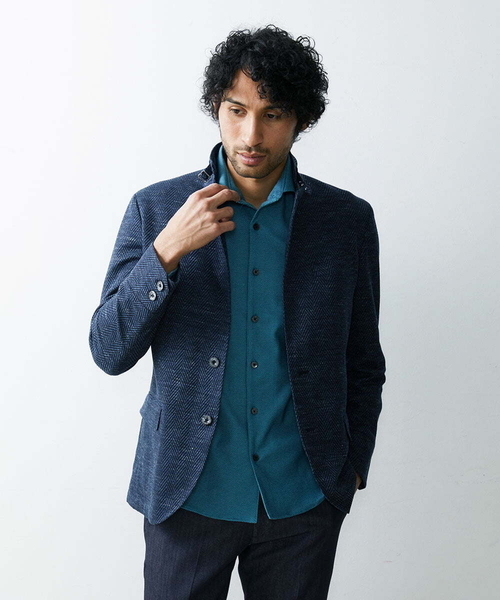 MICHEL KLEIN HOMME   （ミッシェルクランオム）の「へリンボン柄ジャージージャケット（テーラードジャケット・メンズ・ブルー/ライトグレー/ブラック・X-LARGE/LARGE/MEDIUM）」の3枚目の写真