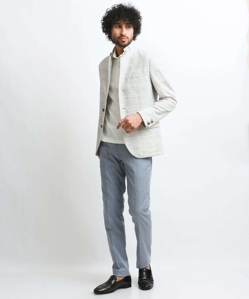 MICHEL KLEIN HOMME   （ミッシェルクランオム）の「へリンボン柄ジャージージャケット（テーラードジャケット・メンズ・ブルー/ライトグレー/ブラック・X-LARGE/LARGE/MEDIUM）」の2枚目の写真