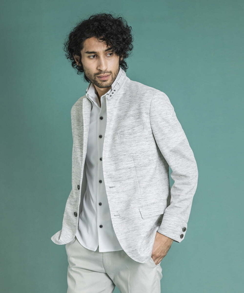 MICHEL KLEIN HOMME   （ミッシェルクランオム）の「へリンボン柄ジャージージャケット（テーラードジャケット・メンズ・ブルー/ライトグレー/ブラック・X-LARGE/LARGE/MEDIUM）」の20枚目の写真