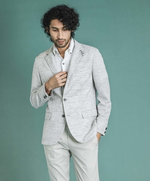 MICHEL KLEIN HOMME   （ミッシェルクランオム）の「へリンボン柄ジャージージャケット（テーラードジャケット・メンズ・ブルー/ライトグレー/ブラック・X-LARGE/LARGE/MEDIUM）」の19枚目の写真