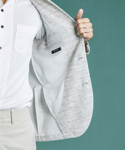 MICHEL KLEIN HOMME   （ミッシェルクランオム）の「へリンボン柄ジャージージャケット（テーラードジャケット・メンズ・ブルー/ライトグレー/ブラック・X-LARGE/LARGE/MEDIUM）」の17枚目の写真