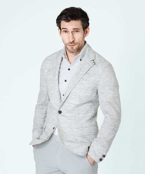 MICHEL KLEIN HOMME   （ミッシェルクランオム）の「へリンボン柄ジャージージャケット（テーラードジャケット・メンズ・ブルー/ライトグレー/ブラック・X-LARGE/LARGE/MEDIUM）」の16枚目の写真