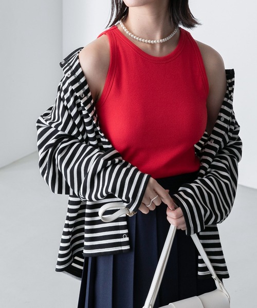 BONLECILL（ボンルシール）の「カップ付き テレコリブ アメリカンスリーブタンクトップ（タンクトップ・レディース・オレンジ/レッド/ライトグリーン/ブラック×ホワイト/ブラック/オフホワイト/ブルー/チャコールグレー/グレイッシュブルー/ピンク/ネイビー系1・FREE）」の10枚目の写真