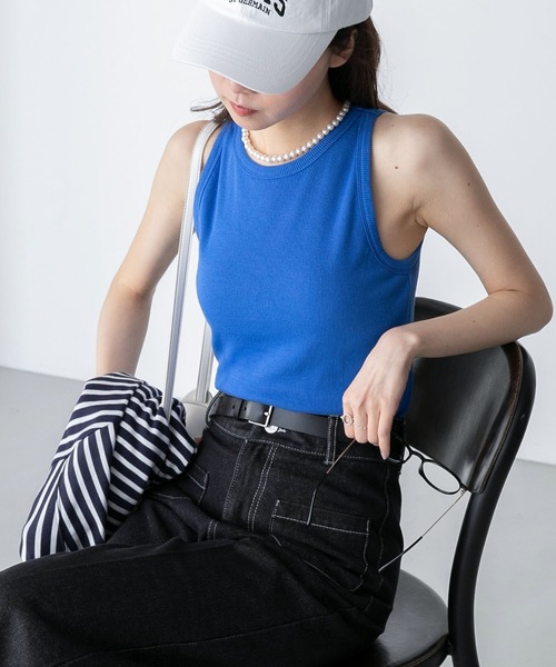 BONLECILL（ボンルシール）の「カップ付き テレコリブ アメリカンスリーブタンクトップ（タンクトップ・レディース・オレンジ/レッド/ライトグリーン/ブラック×ホワイト/ブラック/オフホワイト/ブルー/チャコールグレー/グレイッシュブルー/ピンク/ネイビー系1・FREE）」の6枚目の写真