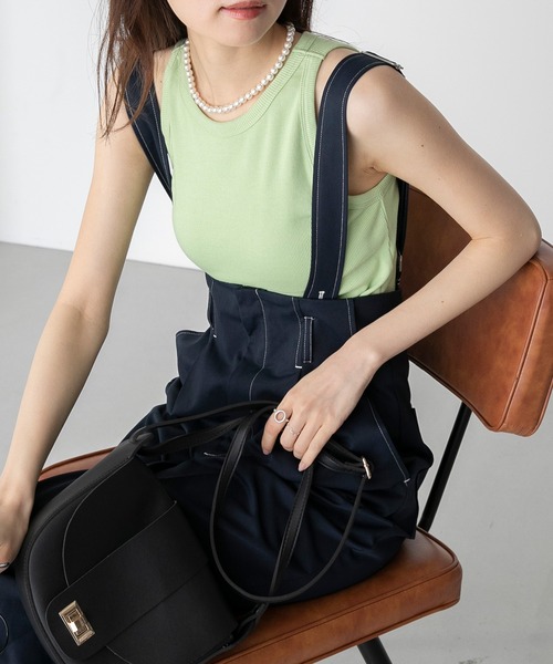 BONLECILL（ボンルシール）の「カップ付き テレコリブ アメリカンスリーブタンクトップ（タンクトップ・レディース・オレンジ/レッド/ライトグリーン/ブラック×ホワイト/ブラック/オフホワイト/ブルー/チャコールグレー/グレイッシュブルー/ピンク/ネイビー系1・FREE）」の5枚目の写真