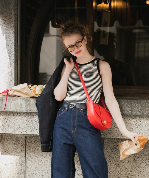 BONLECILL（ボンルシール）の「カップ付き テレコリブ アメリカンスリーブタンクトップ（タンクトップ・レディース・オレンジ/レッド/ライトグリーン/ブラック×ホワイト/ブラック/オフホワイト/ブルー/チャコールグレー/グレイッシュブルー/ピンク/ネイビー系1・FREE）」の12枚目の写真