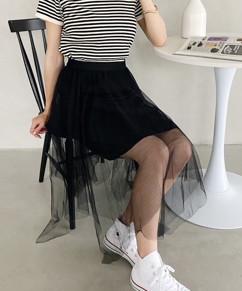 セール】チュールアシンメトリーフレアスカート（スカート）｜United