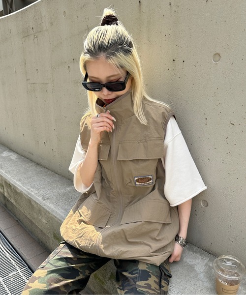 ナイロンポケットベスト　/ ベージュ ポケットナイロンベスト|RETRO GIRL | RETRO GIRL ONLINE STORE