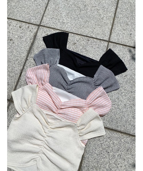 one after another NICE CLAUP(ワンアフターアナザーナイスクラップ)の「胸クシュブラトップ(タンクトップ・レディース・アイボリー/ブラック/ホワイト×ブラック/ピンク・FREE)」の22枚目の写真