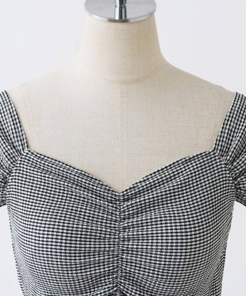 one after another NICE CLAUP(ワンアフターアナザーナイスクラップ)の「胸クシュブラトップ(タンクトップ・レディース・アイボリー/ブラック/ホワイト×ブラック/ピンク・FREE)」の7枚目の写真