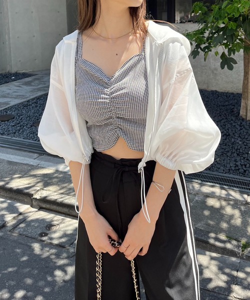 one after another NICE CLAUP(ワンアフターアナザーナイスクラップ)の「胸クシュブラトップ(タンクトップ・レディース・アイボリー/ブラック/ホワイト×ブラック/ピンク・FREE)」の20枚目の写真