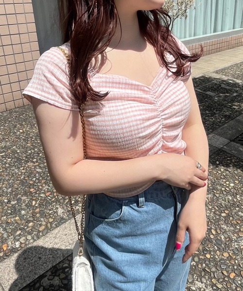 one after another NICE CLAUP(ワンアフターアナザーナイスクラップ)の「胸クシュブラトップ(タンクトップ・レディース・アイボリー/ブラック/ホワイト×ブラック/ピンク・FREE)」の17枚目の写真