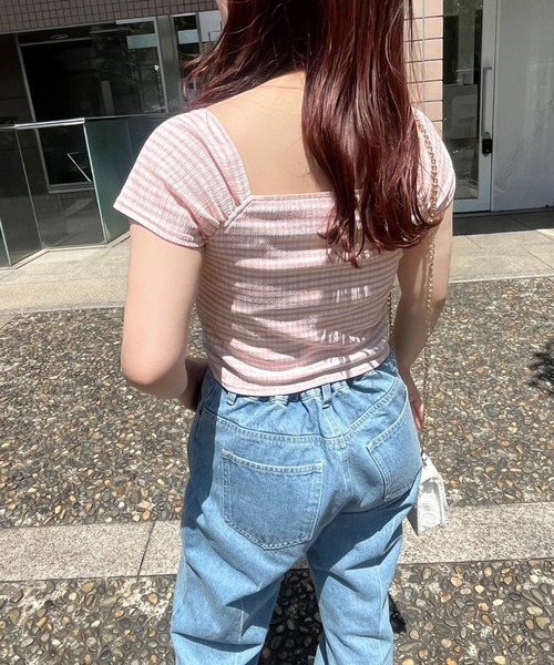 one after another NICE CLAUP(ワンアフターアナザーナイスクラップ)の「胸クシュブラトップ(タンクトップ・レディース・アイボリー/ブラック/ホワイト×ブラック/ピンク・FREE)」の8枚目の写真