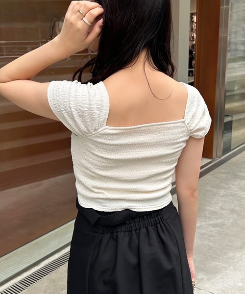 one after another NICE CLAUP(ワンアフターアナザーナイスクラップ)の「胸クシュブラトップ(タンクトップ・レディース・アイボリー/ブラック/ホワイト×ブラック/ピンク・FREE)」の11枚目の写真