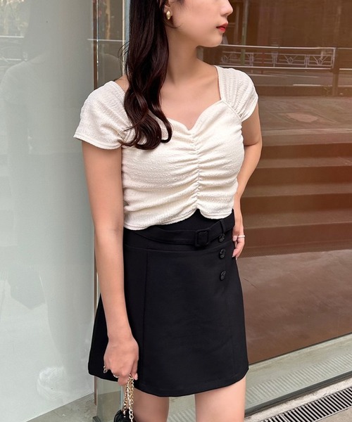 one after another NICE CLAUP(ワンアフターアナザーナイスクラップ)の「胸クシュブラトップ(タンクトップ・レディース・アイボリー/ブラック/ホワイト×ブラック/ピンク・FREE)」の5枚目の写真