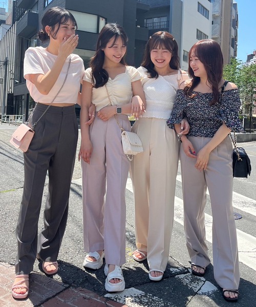 one after another NICE CLAUP(ワンアフターアナザーナイスクラップ)の「胸クシュブラトップ(タンクトップ・レディース・アイボリー/ブラック/ホワイト×ブラック/ピンク・FREE)」の12枚目の写真