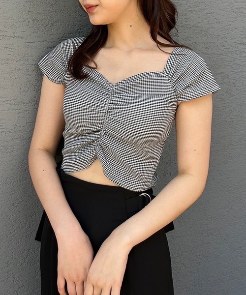 one after another NICE CLAUP(ワンアフターアナザーナイスクラップ)の「胸クシュブラトップ(タンクトップ・レディース・アイボリー/ブラック/ホワイト×ブラック/ピンク・FREE)」の21枚目の写真