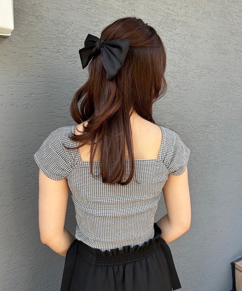 one after another NICE CLAUP(ワンアフターアナザーナイスクラップ)の「胸クシュブラトップ(タンクトップ・レディース・アイボリー/ブラック/ホワイト×ブラック/ピンク・FREE)」の15枚目の写真