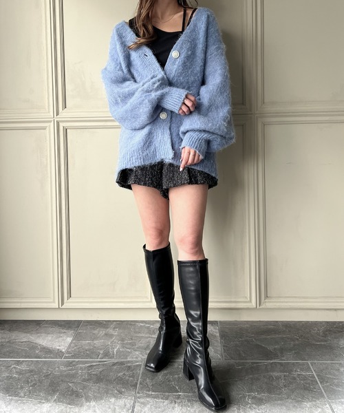 NOAH グレー ボタン付きカーディガン Mサイズ アンゴラ×FOX混ラメショートカーデ | ニット | NOELA OFFICIAL WEB