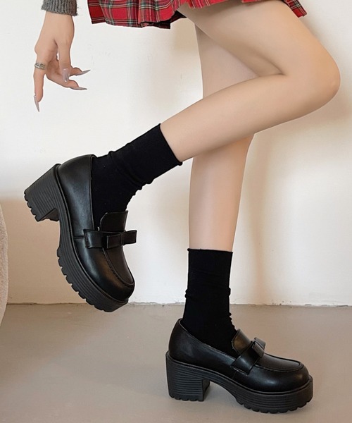 Shoes in Closet(シューズインクローゼット)の「軽量厚底 ヒールアップ やわらか リボン ローファー 6816(ローファー・レディース・ブラック/ブラック系その他/ブラウン・LL/M/L/3L/XS/S)」の20枚目の写真