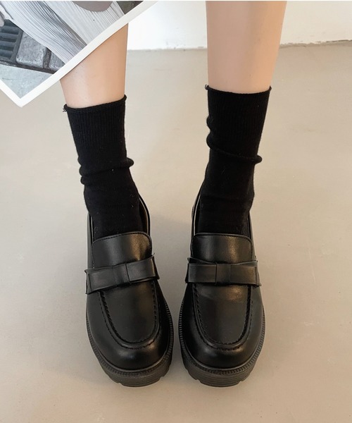 Shoes in Closet(シューズインクローゼット)の「軽量厚底 ヒールアップ やわらか リボン ローファー 6816(ローファー・レディース・ブラック/ブラック系その他/ブラウン・LL/M/L/3L/XS/S)」の18枚目の写真