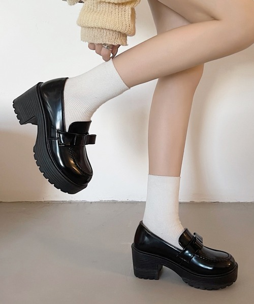 Shoes in Closet(シューズインクローゼット)の「軽量厚底 ヒールアップ やわらか リボン ローファー 6816(ローファー・レディース・ブラック/ブラック系その他/ブラウン・LL/M/L/3L/XS/S)」の20枚目の写真