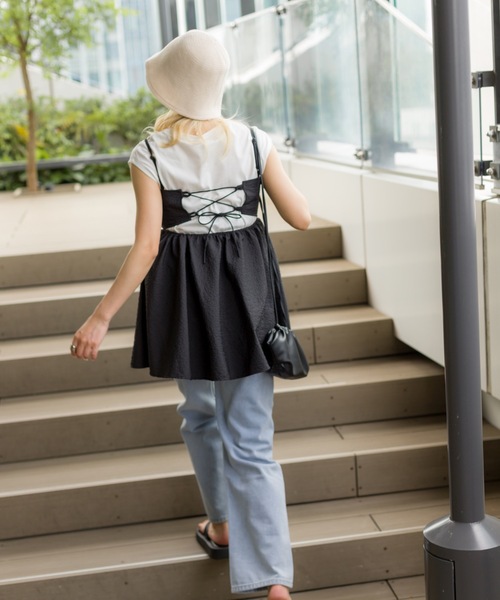 SpRay（スプレイ）の「ふくれキャミチュニック（チュニック・レディース・ブラック/オフホワイト・FREE）」の17枚目の写真